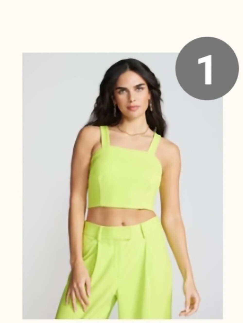 New York & Company Bright Lime Square Neck Crop Top